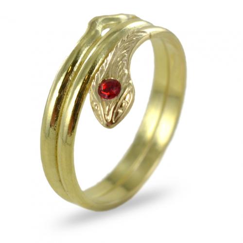 ANELLO SERPENTINA DA BAMBINA IN ORO GIALLO CON PIETRA ROSSA - Oro 18 kt