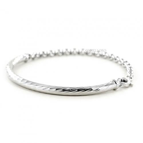 BRACCIALE IN ORO BIANCO RIGIDO CON CATENELLA