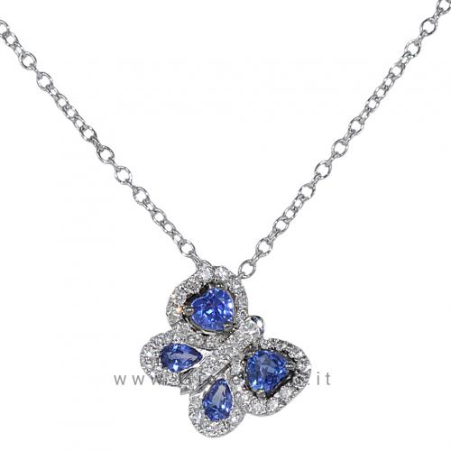 Collana Farfalla con diamanti e zaffiri 