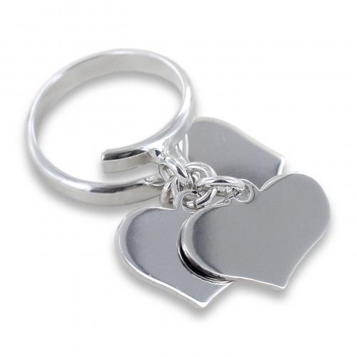 anello con 3 ciondoli cuore pendente in argento