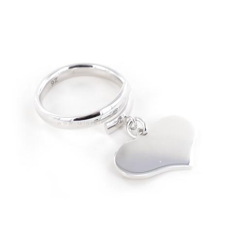 anello con ciondolo cuore pendente in argento