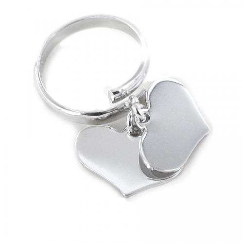 anello con doppio ciondolo cuore pendente in argento