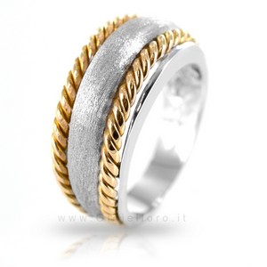 ANELLO A FASCIA IN ORO BIANCO CON TRECCE IN ORO GIALLO - gallery