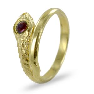 ANELLO SERPENTINA DA BAMBINA IN ORO GIALLO CON PIETRA ROSSA - gallery