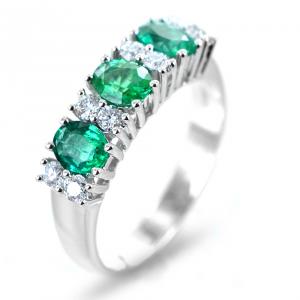 Anello con Smeraldi e Diamanti alternati a fascia - gallery