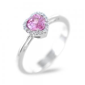 Anello con Zaffiro Rosa Cuore e diamanti - gallery