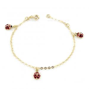 Bracciale da bambina in oro 9 kt con charms coccinelle