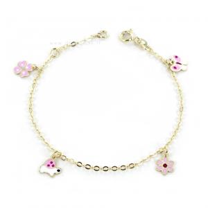 Bracciale da bambina in oro 9 kt con charm e smalti rosa  - gallery