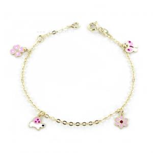 Bracciale da bambina in oro 9 kt con charma e smalti rosa  - gallery