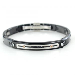 Bracciale Zancan da uomo in acciaio e ceramica con spinelli neri - gallery