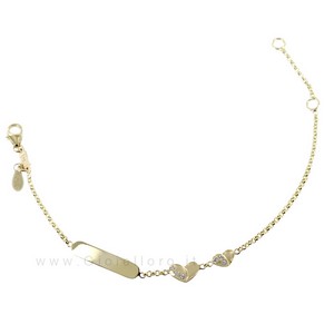 Bracciale bambina in oro con cuori e zirconi - targhetta - gallery