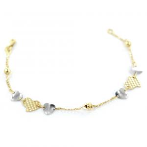 Bracciale da bambina in oro giallo e bianco Cuori