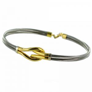 Bracciale rigido in acciaio e oro giallo - gallery