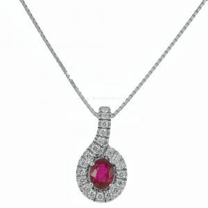 COLLANA CON PENDENTE RUBINO OVALE E DIAMANTI  - gallery