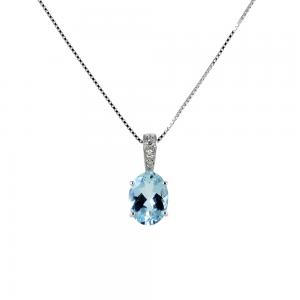 Collana con ciondolo Acquamarina Ovale ct 0.90 e Diamanti ct 0.02 G - gallery