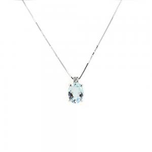 Collana con ciondolo Acquamarina Ovale ct 1.14 e Diamante ct 0.02 G