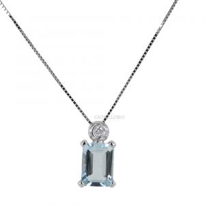 Collana con ciondolo Acquamarina rettangolare ct 0.73 e Diamante ct 0.01 G - gallery