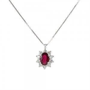 Collana con ciondolo Rosetta Rubino Ovale ct 0.67 e Diamanti ct 0.29 G - gallery