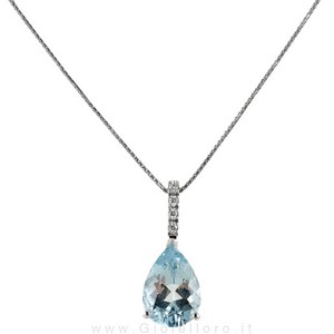 Collana con Acquamarina GOCCIA e diamanti  ct 1.60 - gallery