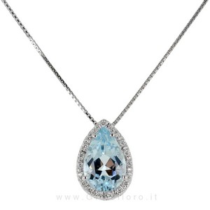 Collana con Acquamarina GOCCIA e diamanti oltre 2 carati  - gallery