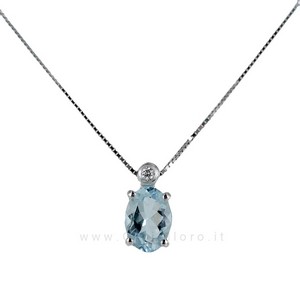 Collana con Ciondolo Acquamarina 0.94 e Diamante collezione Ingrid - gallery