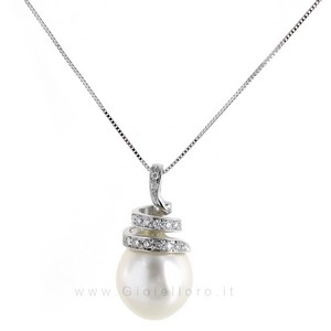 Collana con Ciondolo Perla Australiana 12 mm e diamanti - gallery