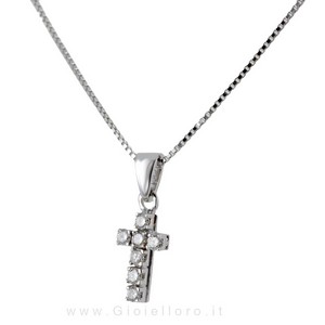 Collana con Ciondolo croce in oro bianco e diamanti ct 0.29