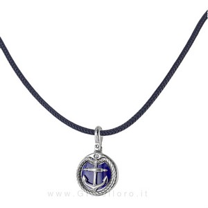 Collana con ciondolo Ancora e corda nautica in argento e smalti  - gallery