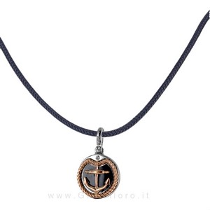 Collana con ciondolo Ancora e corda nautica in argento e smalti  - gallery