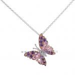 Collana con ciondolo Butterfly in argento e zirconi colorati - rosa e viola - gallery