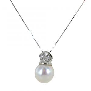 Collana con ciondolo perla Giapponese 7.50 mm e diamanti