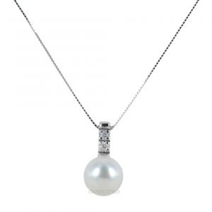 Collana con ciondolo perla Giapponese 8.50 mm e diamanti