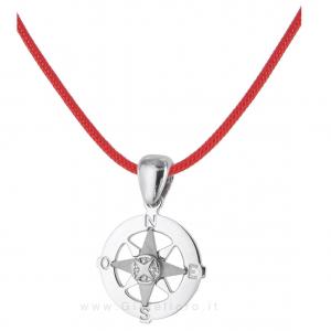 Collana in tessuto nautico con ciondolo Rosa dei Venti in argento - gallery