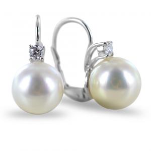 Orecchini con perle Akoya con diamante - perle Giapponesi di diametro 10 mm - gallery