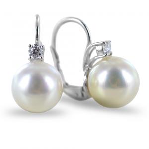 Orecchini con perle Akoya con diamante - perle Giapponesi di diametro 10 mm