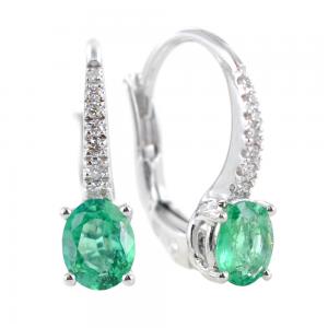 Orecchini con smeraldo ovale e diamanti pendente a monachella - gallery