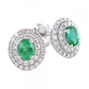 Orecchini con smeraldo ovale e doppio contorno di diamanti 