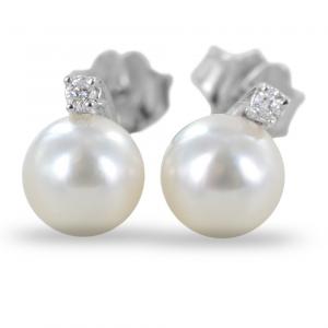 Orecchini di Perle Akoya 7.00 - 7.50 mm e diamanti - gallery