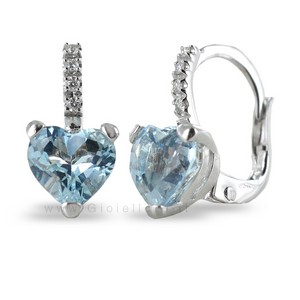 Orecchini pendente acquamarina CUORE e diamanti - heart shaped acquamarina