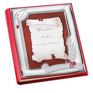 Album con Cornice in Argento LAUREA 20 x 25 cm in pelle e argento smalto rosso - gallery