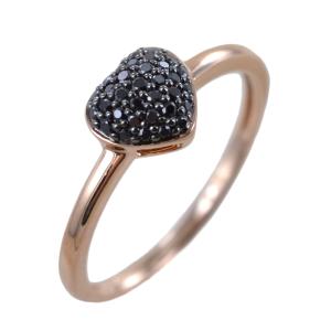 Anello a cuore con diamanti neri in oro rosa collezione Kerala