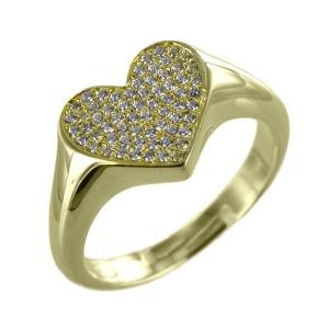 Anello a cuore in argento dorato tempestato da zirconi a pave 