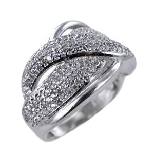 Anello a tripla fascia in oro con pave di zirconi - gallery
