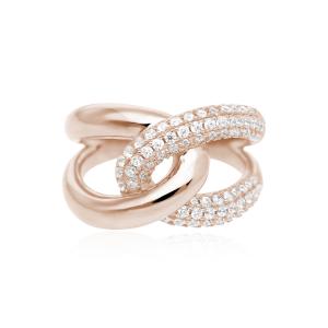Anello abbraccio Mabina in argento rosato con zirconi misura 13 - gallery