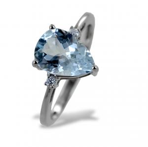 Anello Acquamarina Goccia e Diamanti modello Kinari grande - gallery