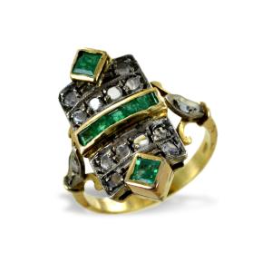 Anello anni 60 con smeraldi e diamanti