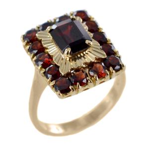 Anello classico in oro giallo con Granati - gallery