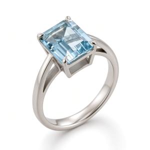 Anello con Acquamarina centrale Octagonal step cut - gallery