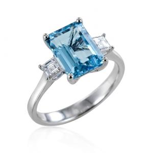 Anello con Acquamarina Octagonal step cut Diamanti Princess  - gallery