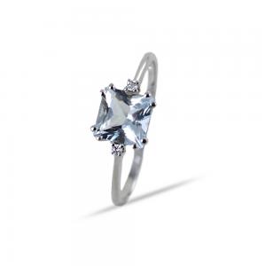 Anello con Acquamarina quadrata Princess e diamanti Orsini Gioielli - gallery